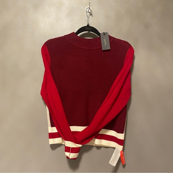 RAG and BONE Red Dean Mock Neck Block colour Sweater - Picture 1 of 4